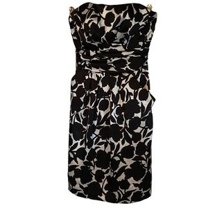 David's Bridal Prom Wedding Cocktail Womens Black Silver Strapless Dress Size 4